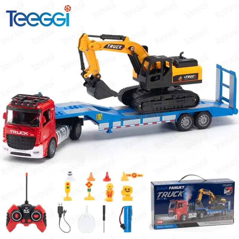 Teeggi 6CH RC Flachbett-LKW mit Trägheitsbagger Kinderspielzeug 2,4G Ferngesteuertes Elektroauto für Kinder Halloween-Geschenk Image