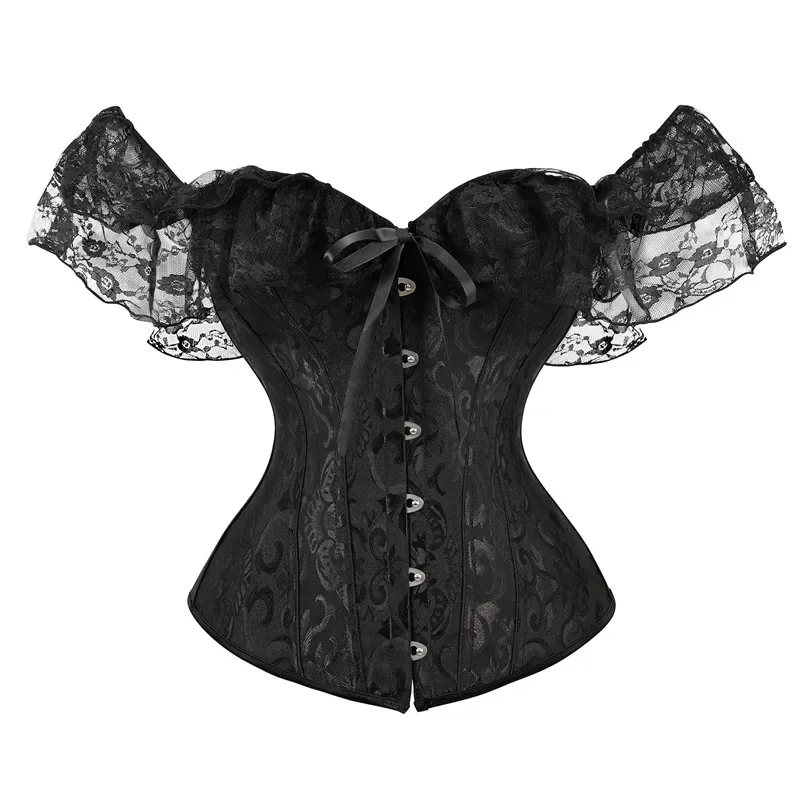 Corsetto sexy Top Plus Size Corsetto overbust Corsetto floreale con lacci Bustini e corsetti Cinghie Manica Costumi burlesque vintage