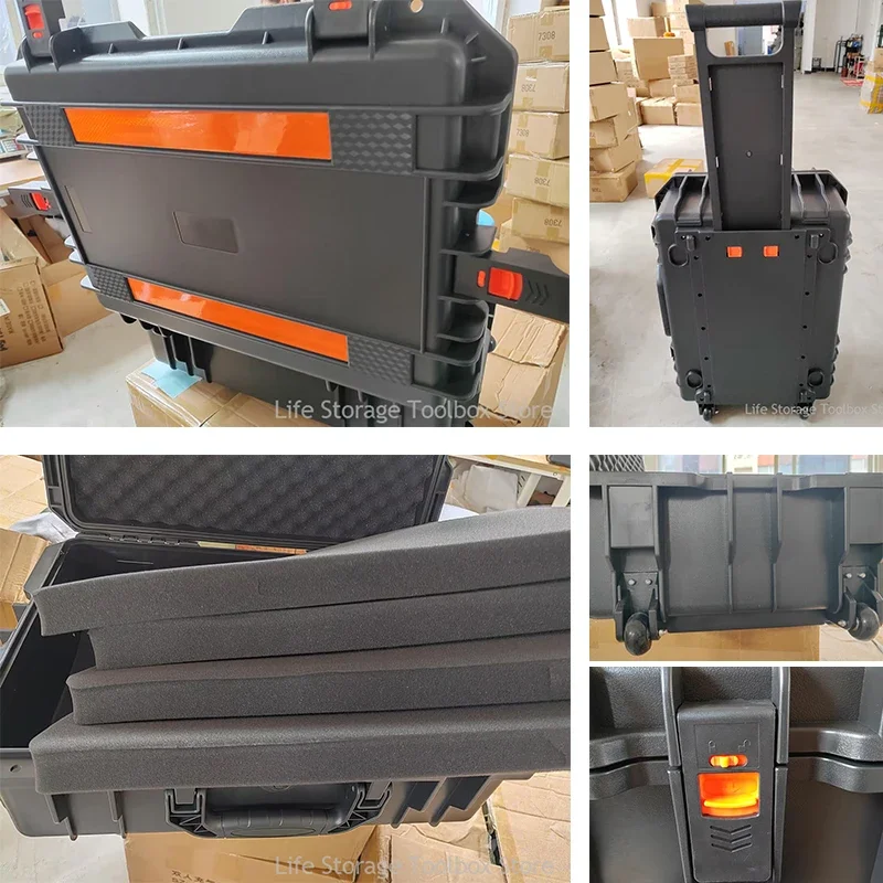 Grande boîte à outils avec roues, étui rigide antichoc, chariot à outils portable, boîte de rangement pour outils avec protection de sécurité, boîte à outils à roulettes
