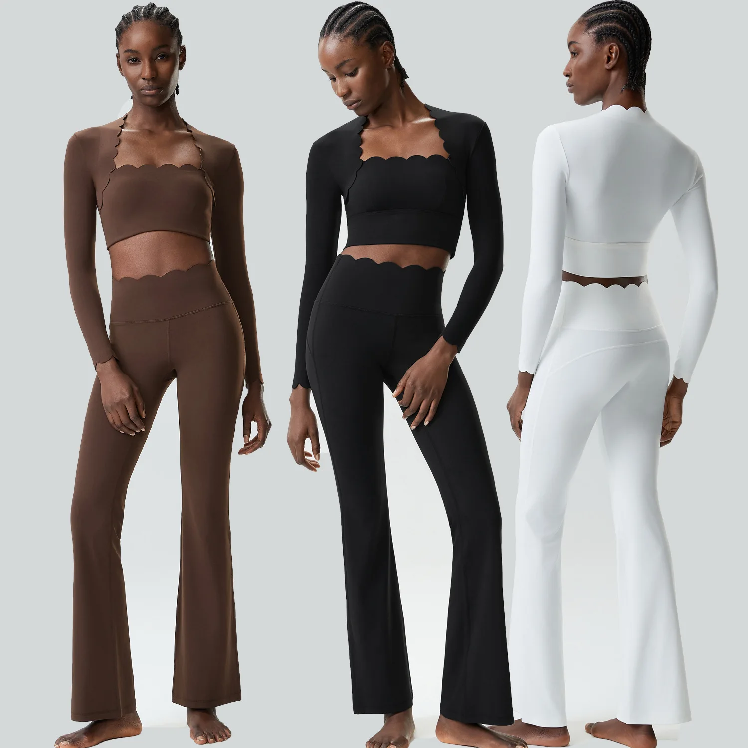 Ensemble de yoga fitness deux pièces pour femmes, couleur unie, manches longues, vêtements de sport respirants, séchage rapide, tenue de sport pour femmes