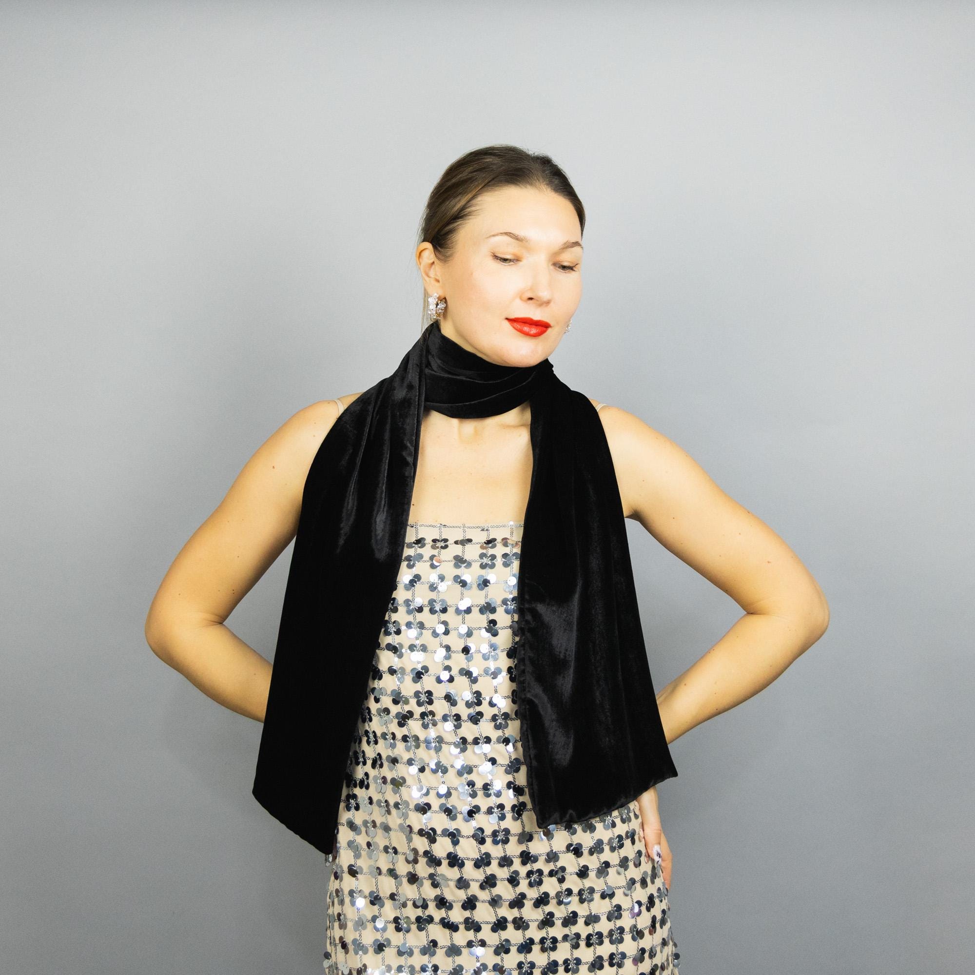 Sciarpa da collo in velluto di seta nera, sciarpa invernale, accessorio elegante, sciarpa in velluto nero, sciarpa in velluto di seta blu navy, regalo