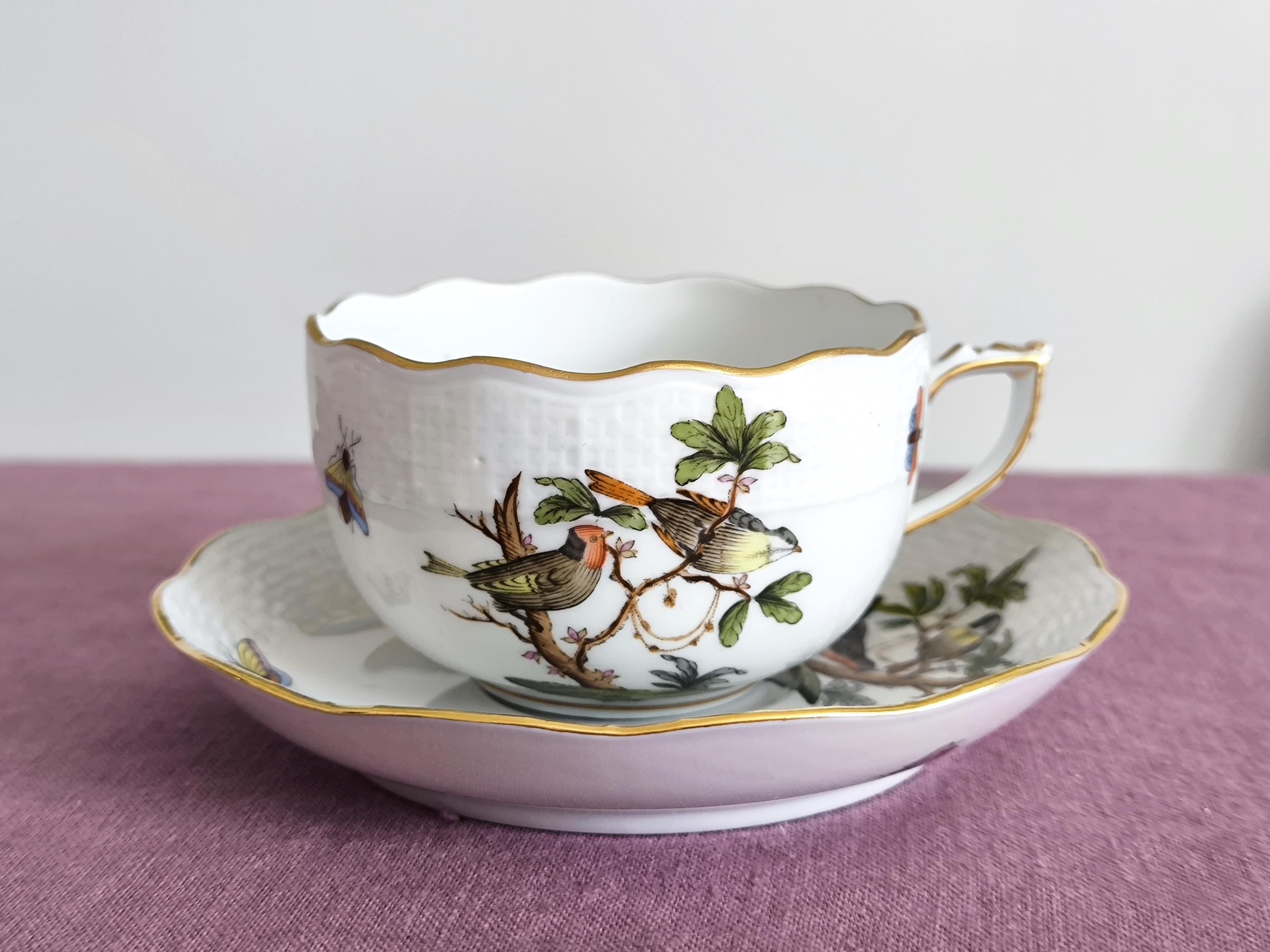 Tazza da caffè Herend con piattino Rothschild Bird in porcellana dipinta a mano: Herend Ungheria Fine China Porcelain, tazza da tè, caffè regalo perfe