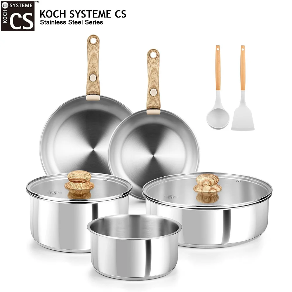 Set di pentole KOCH SYSTEME CS 11 pezzi in acciaio inox, pentole e padelle professionali con manico rimovibile, pentola per zuppa, padella, set da cucina