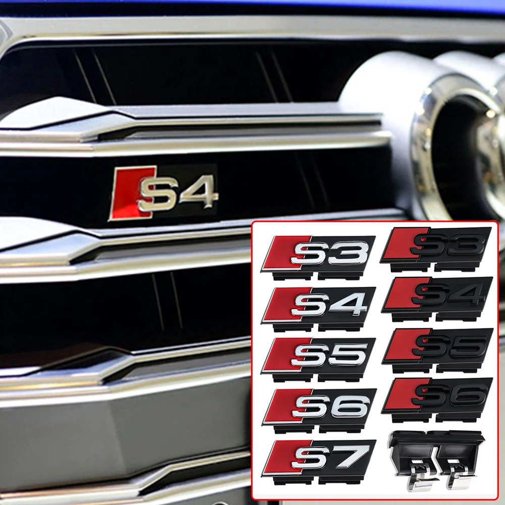 Emblema 3D in ABS Cromato Nero S3 S4 S5 S6 S7, Decorazione per Griglia Anteriore Auto, Badge per Audi S3 S4 S5 S6 S7, Accessori per Modifica