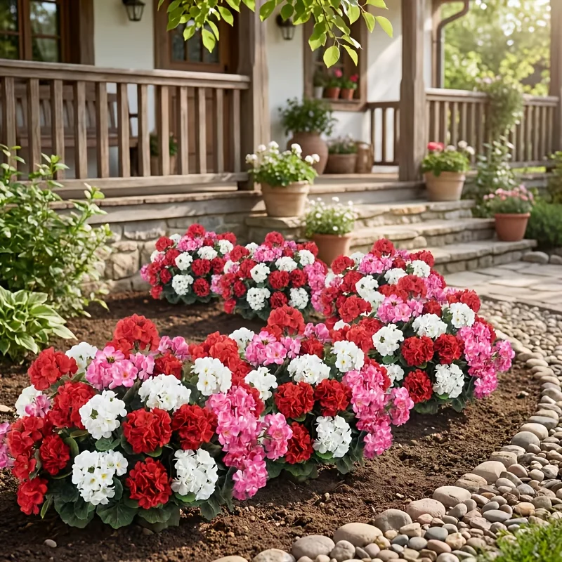 3Pcs Outdoor Colorful Artificial Geranium Flowers | Uv-Resistant Artificial Flowers, Durable Plastic Indoor and Outdoor Decorations, Outdoor Artificial Flowers Suitable for Weddings, Gardens, Patios,