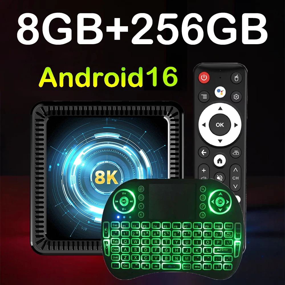 Box TV Smart Android 16 Q19 8K 2026, RAM 4GB/8GB, ROM 128GB/256GB, Assistente Google, Bluetooth 6.0, Wifi6, Lettore Multimediale Streaming Veloce