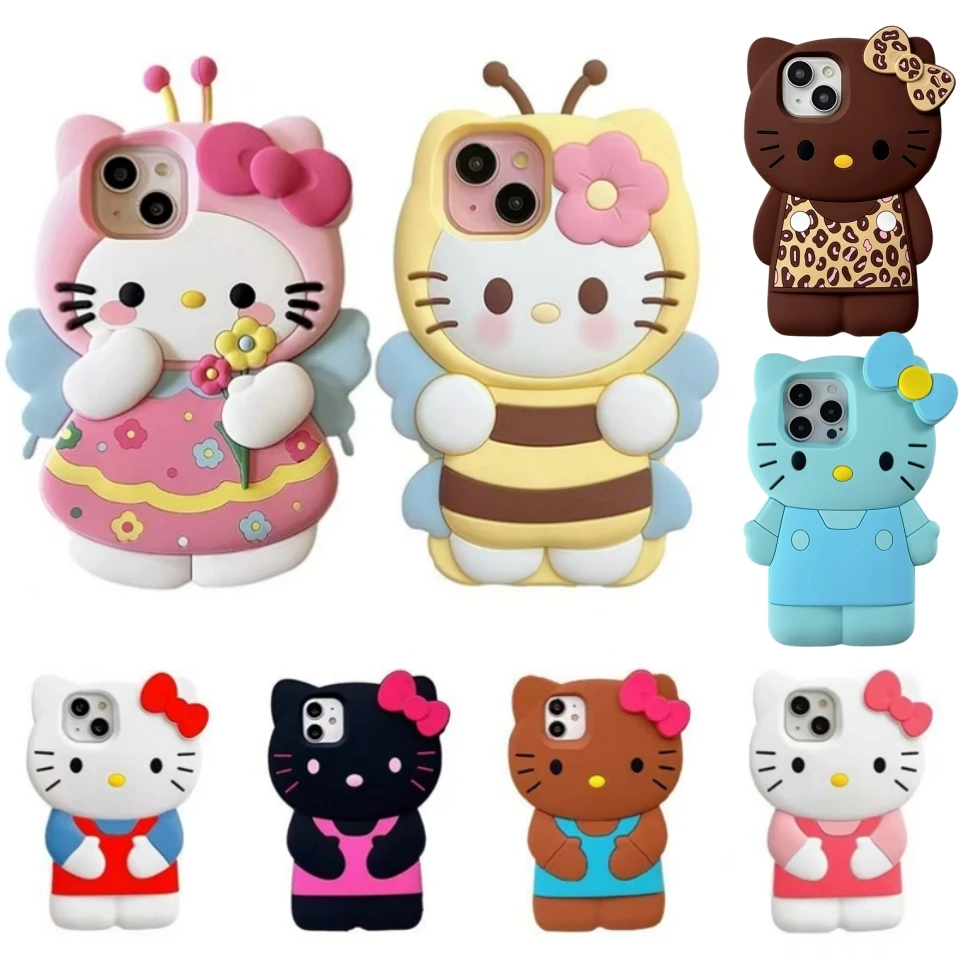 Custodia per telefono Sanrio Hello Kitty 3D a forma di fiocco per iPhone 17 16 15 14 13 12 Pro Max 11, anti-caduta, super carina, in morbido silicone stile Y2K