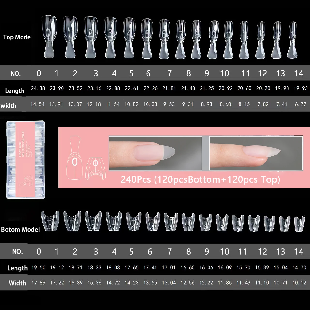 240 Pezzi Nuove Forme Dual per Unghie Sandwich Riutilizzabili, Miste, 15 Misure, Forme Superiori e Inferiori Corte Ovali e Quadrate per Estensione Unghie