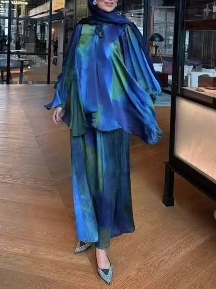 Completo da Donna Primavera 2026: Camicia Pullover con Stampa Geometrica Retrò e Colletto a Fiocco + Pantaloni Larghi a Gamba Larga - Set Due Pezzi alla Moda