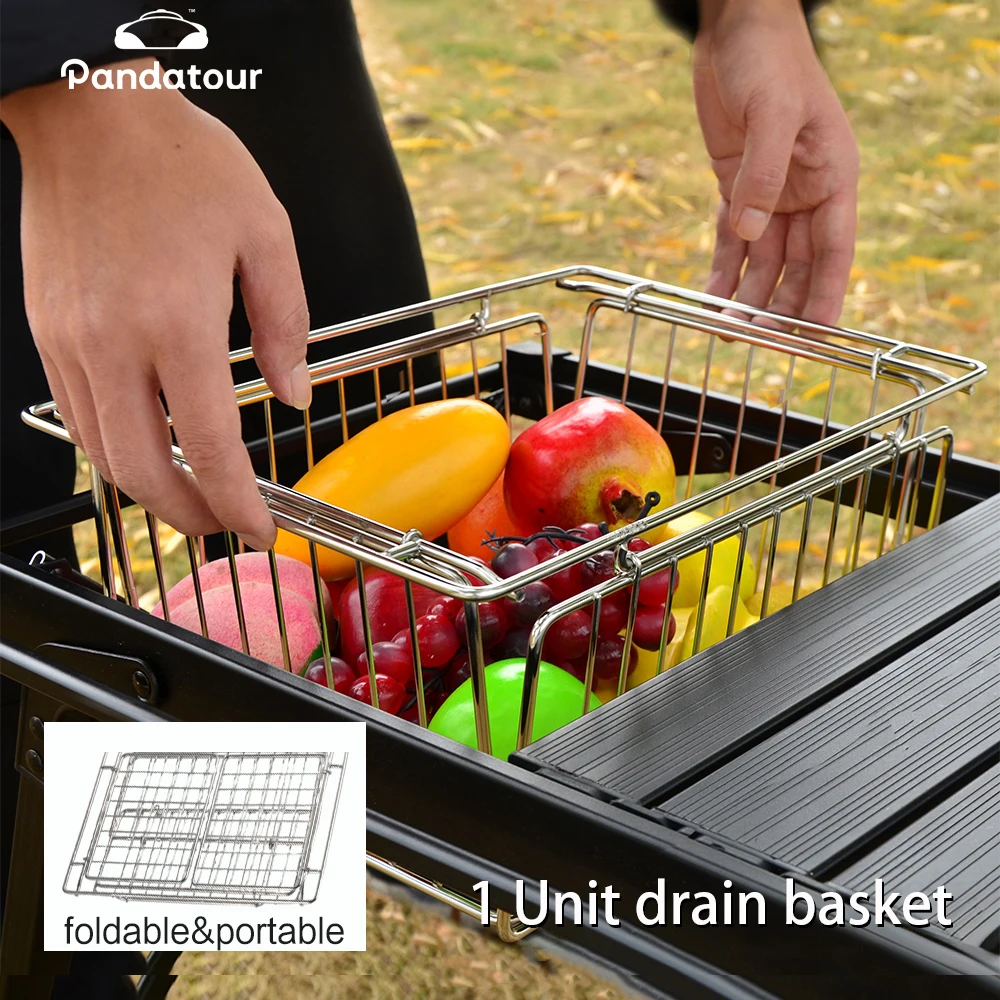 Pandatour Camping IGT Korb Faltbar 1 Stück Abtropfkorb Edelstahl Campingtisch-Korb Leichtgewichtig Tragbar Zubehör Image