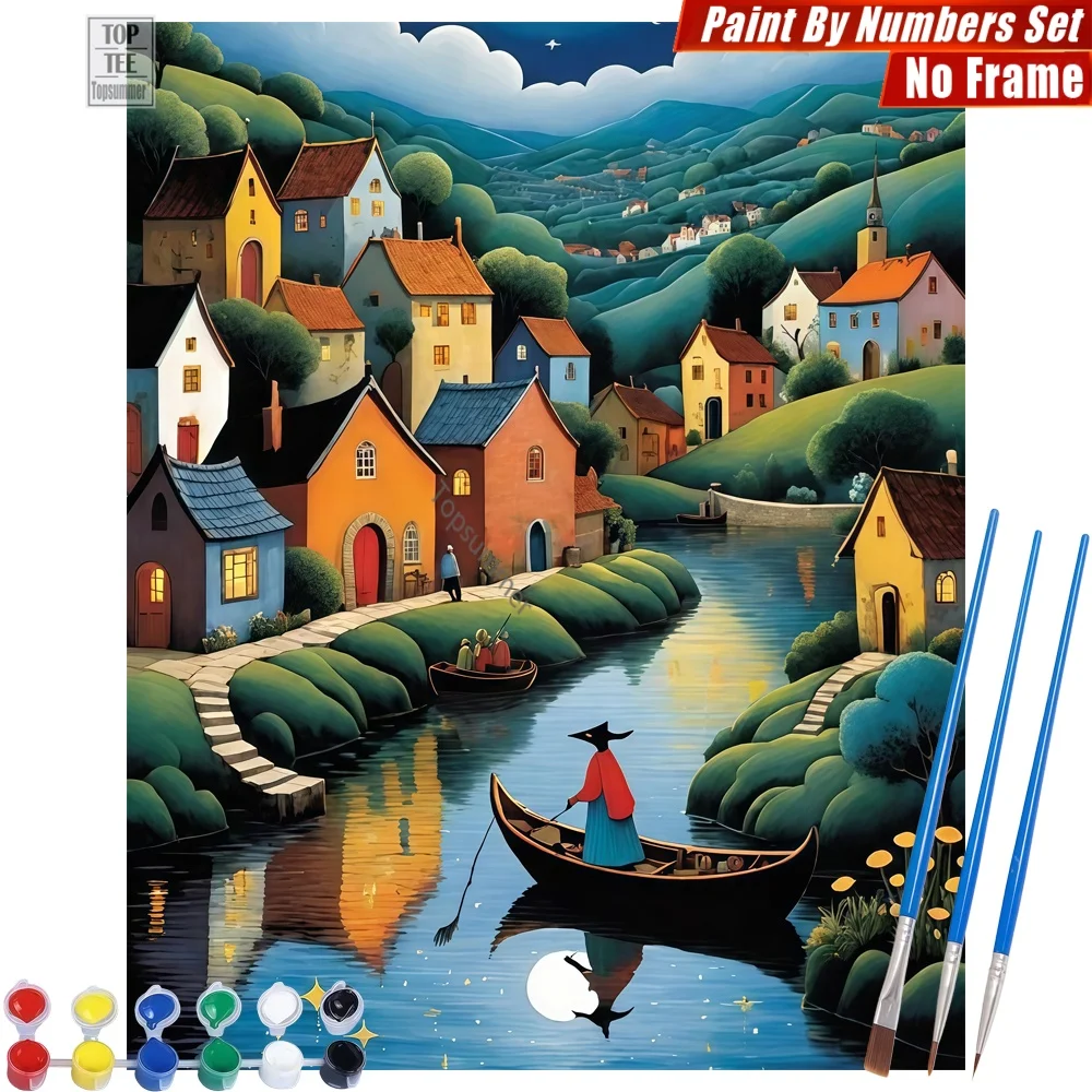 Märchenhafte Flusslandschaft Malen nach Zahlen Set - Flusslandschaft Fantasie Leinwand Wandkunst Valentinstag Geschenk für Freundin Image