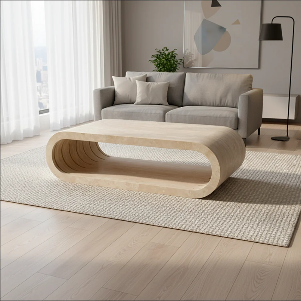 Günstiger Preis Moderner Marmor-Travertin Couchtisch Wohnzimmer Sitzbereich Sofa Mitteltisch