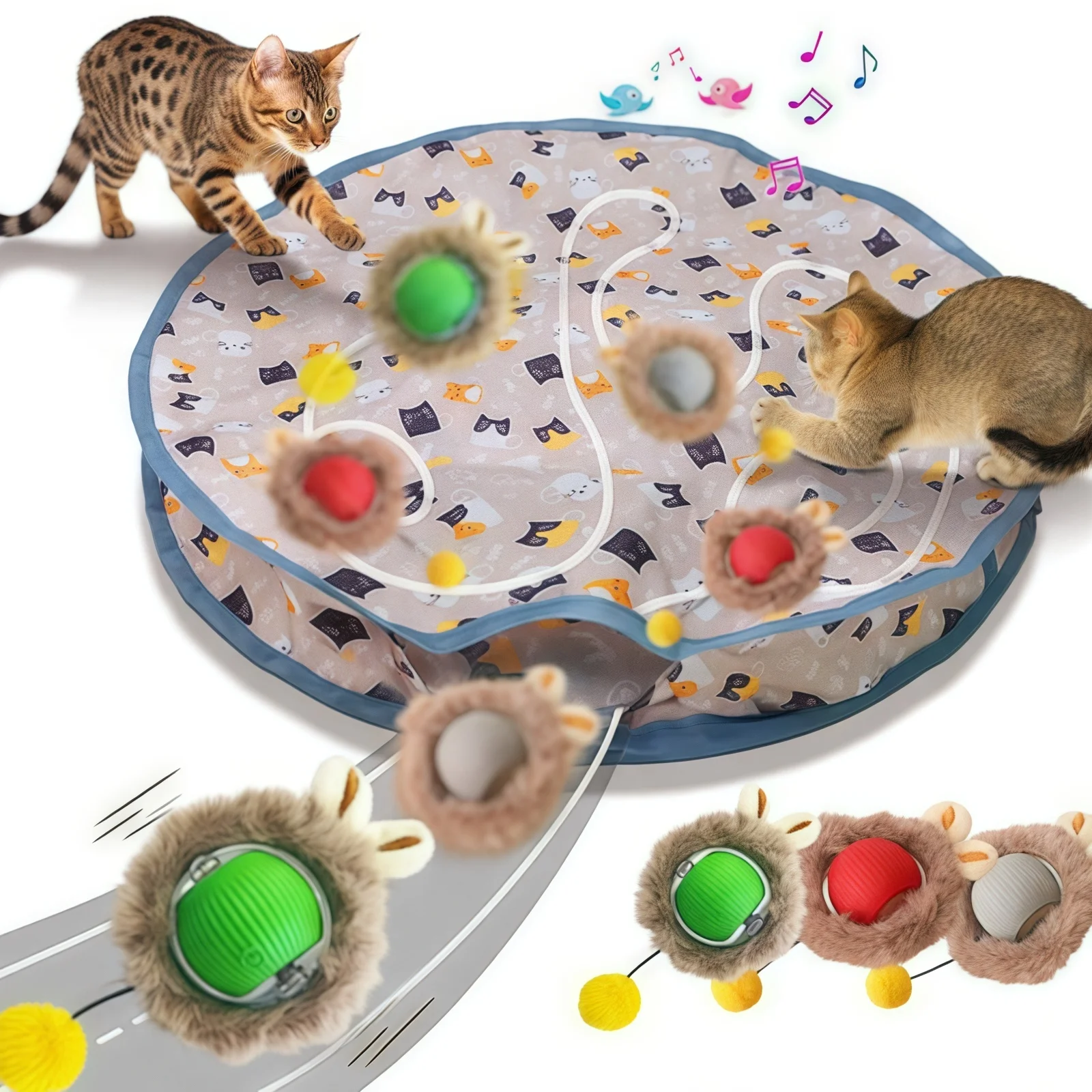 Interaktives Katzenspielzeug: Ballabdeckungs-Set, schnell rollend, im Beutel, Versteckspiel für Kätzchen, bewegungsaktiviertes interaktives Katzenspielzeug für drinnen Image