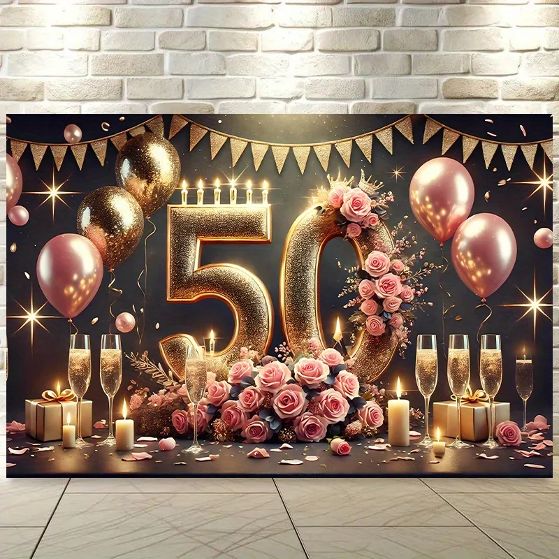 Elegantes Golden Sparkle 50. Geburtstags-Hintergrundbanner – Wandverkleidung, perfekt für Feiern im Innen- und Außenbereich Image