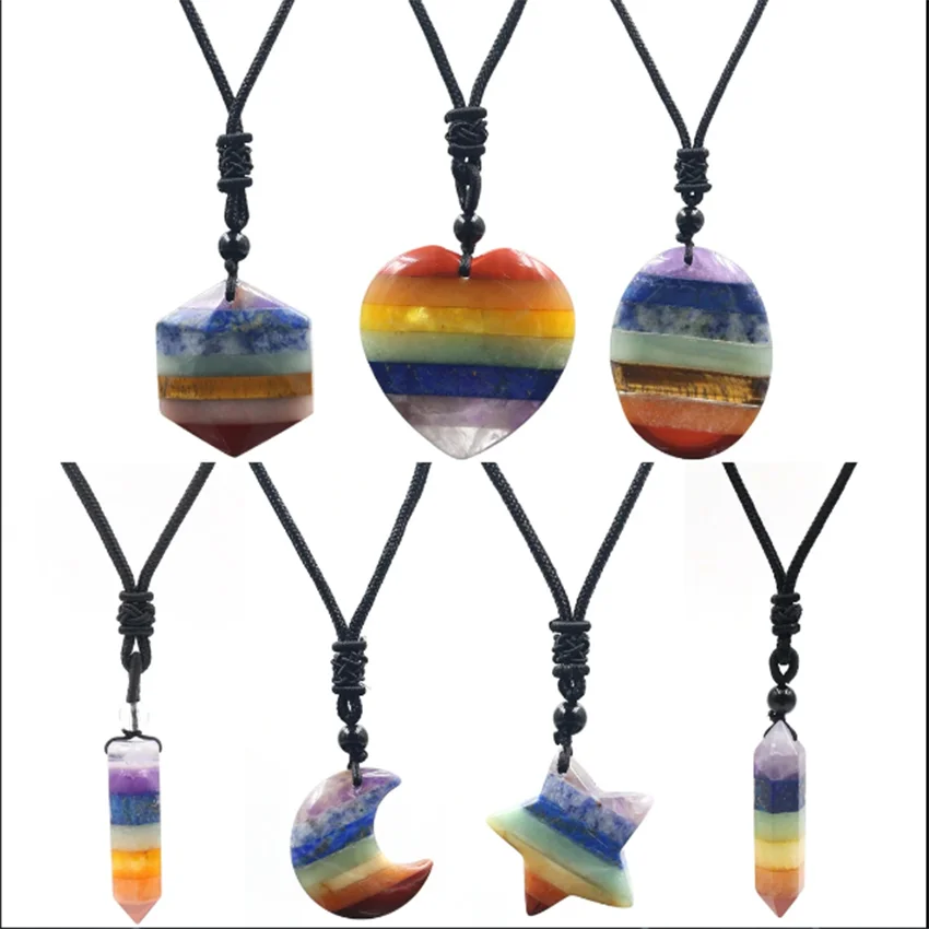 Natürliche Kristall Chakra Mond Stein Anhänger Halskette Für Frauen Chakra Kristalle Quarz Hexagramm Stern Adjustale Halskette Mann Schmuck Image