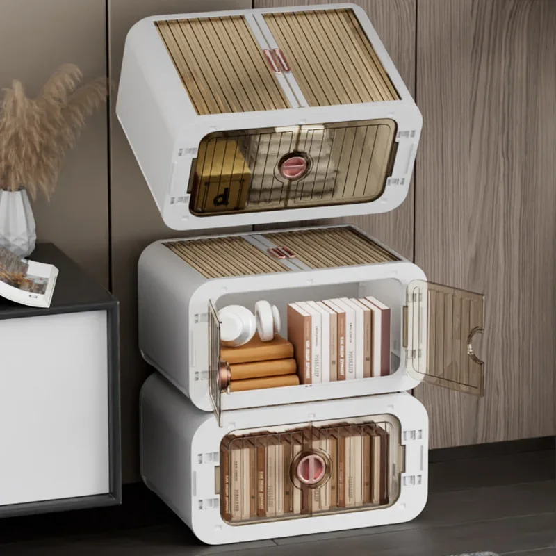 Doppeltürige Aufbewahrungsbox für Kleidung und Spielzeug, große Kapazität, transparenter Spind, Haushalt, einfacher Kleiderschrank, Snacks, Kleidungsaufbewahrung