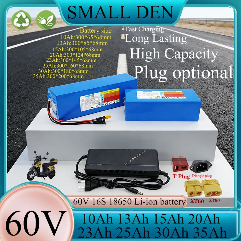 Neuer 60V 10Ah 13Ah 15Ah 20Ah 23Ah 30Ah 35A 18650 Lithium-Akku für 2500W Elektro-Motorrad-Roller-Akku + Ladegerät. Image