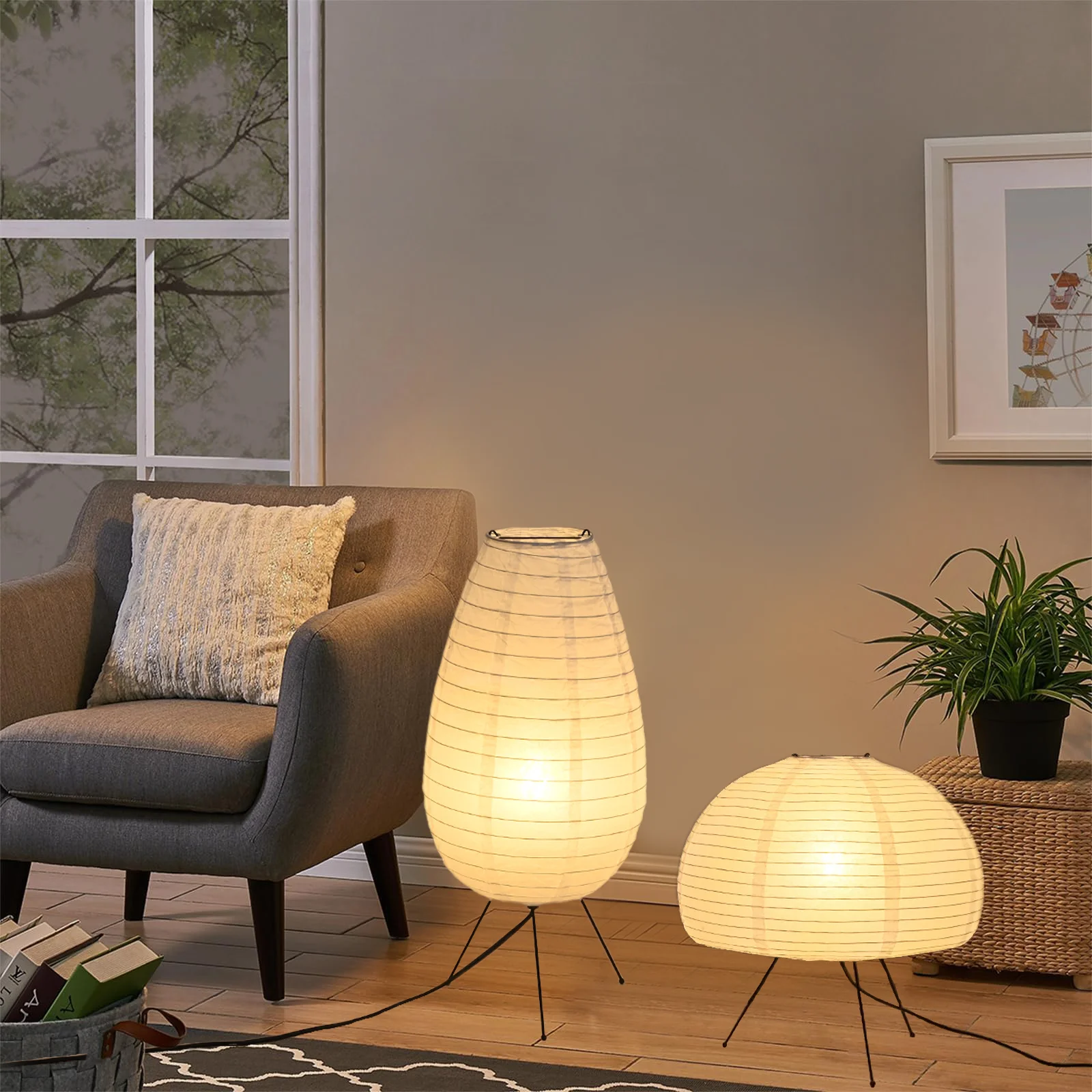 Nogy Noguchi Stil Lampe Reispapier Stehlampe Retro Kreative Nachttischlampe Geeignet zur Dekoration von Arbeitszimmer/Schlafzimmer/Wohnzimmer