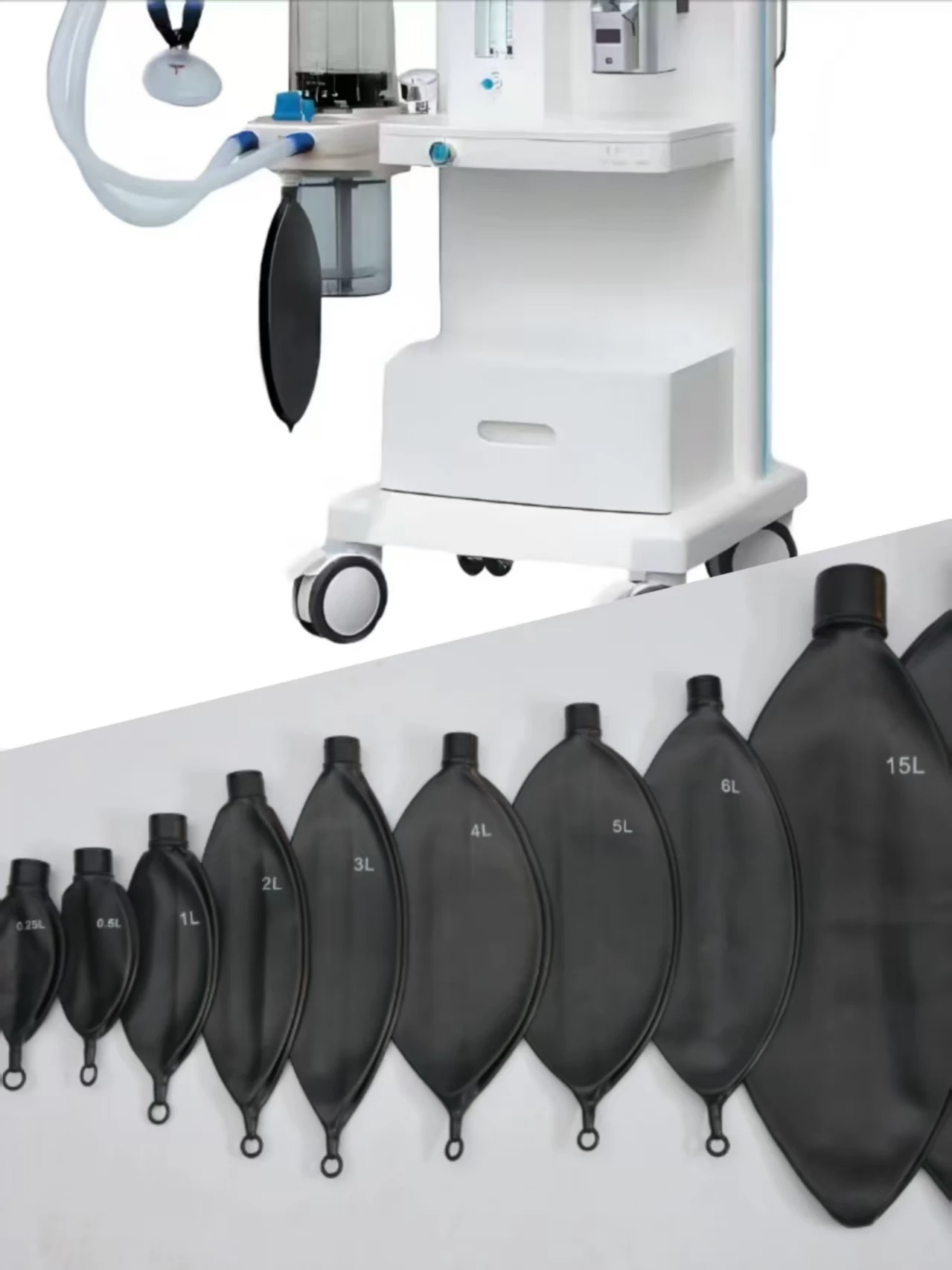 ‌ 0,25 l-30 l wiederverwendbarer, mit Silikon verstärkter Anästhesiebeutel mit verdickter simulierter Lunge für Spirometrie-Training und Gasreservoir Image