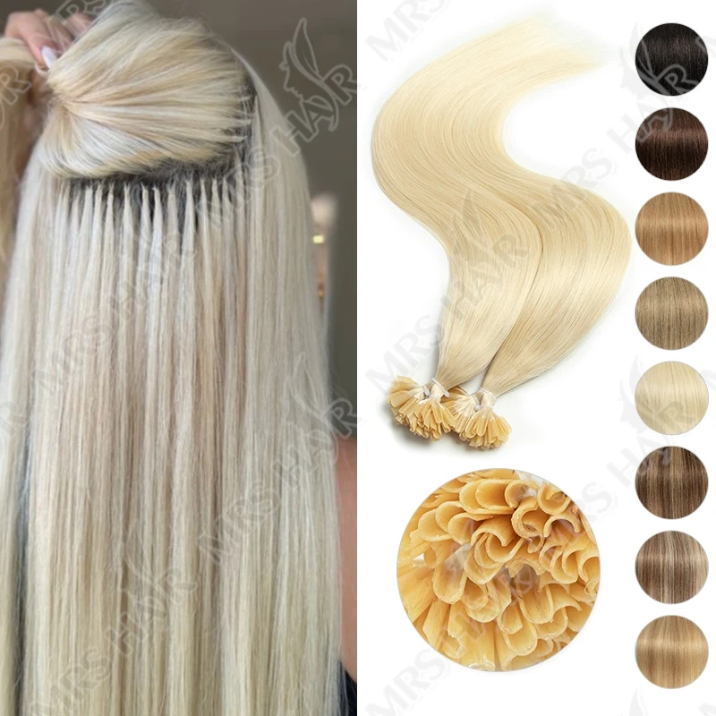 U-Spitze-Fusion-Haarverlängerungen, blond, natürliches Echthaar, 1,5 cm, Keratin-Haarkapseln, 50 Stück, 30 g, 40 g, 50 g, 30–24 Zoll Image