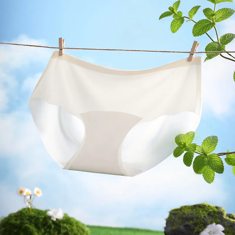 3er-Pack sexy, ultradünne Damenunterwäsche aus Eisseide – nahtlos, bequem, atmungsaktiv, hochelastisch, mittelhoher Bund, weiche Slips Image