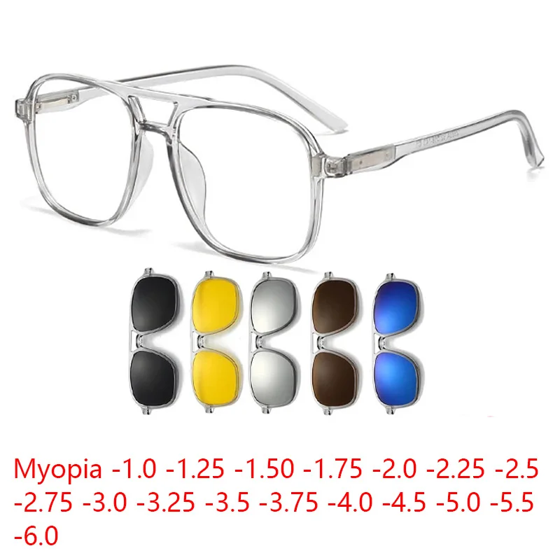Myopie Männer Frauen Sonnenbrille Transparent Grau Polarisierte Optische Magnetische Clip Rezept Benutzerdefinierte Brillengestell -0,5 BIS -6,0 Image