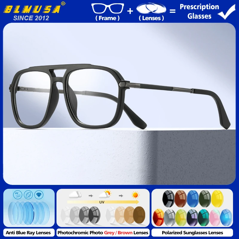 BLMUSA Photochrome Männer Rezept Oversize Rahmen Brillen Anti Blau Licht Myopie Quadratischen Rahmen Designs Angepasst Gläser Image