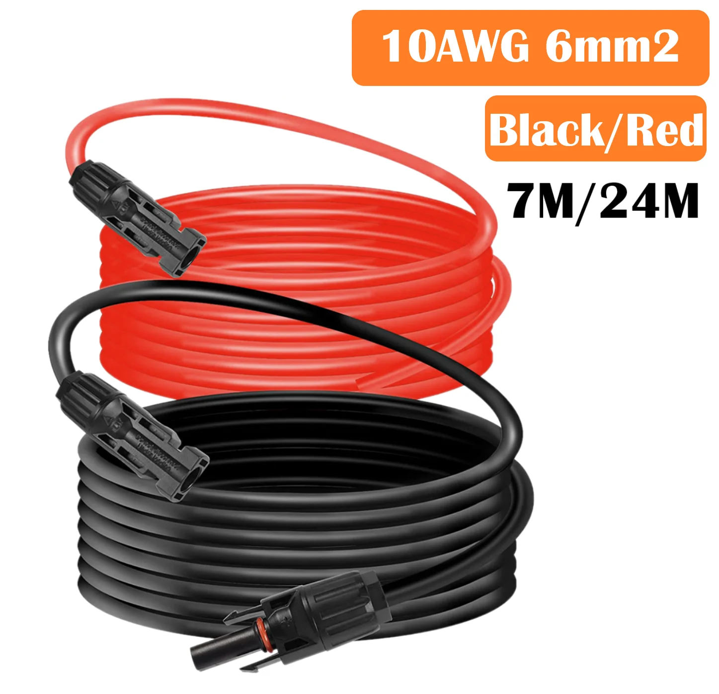 6mm² 10AWG Solarkabel 7M/24M Solarpanel-Verlängerungskabel mit Stecker und Buchse Rot und Schwarz 1000V DC IP68 Wasserdicht Image