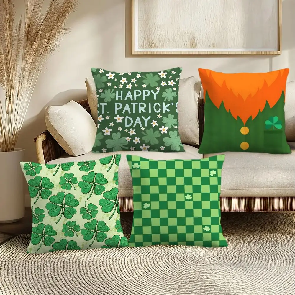 St. Patrick's Day Niedlicher Kissenbezug Weicher Plüsch-Kissenbezug | Doppelseitig bedruckter Kissenbezug | Gemütliches Sofa & Wohndekoration Image