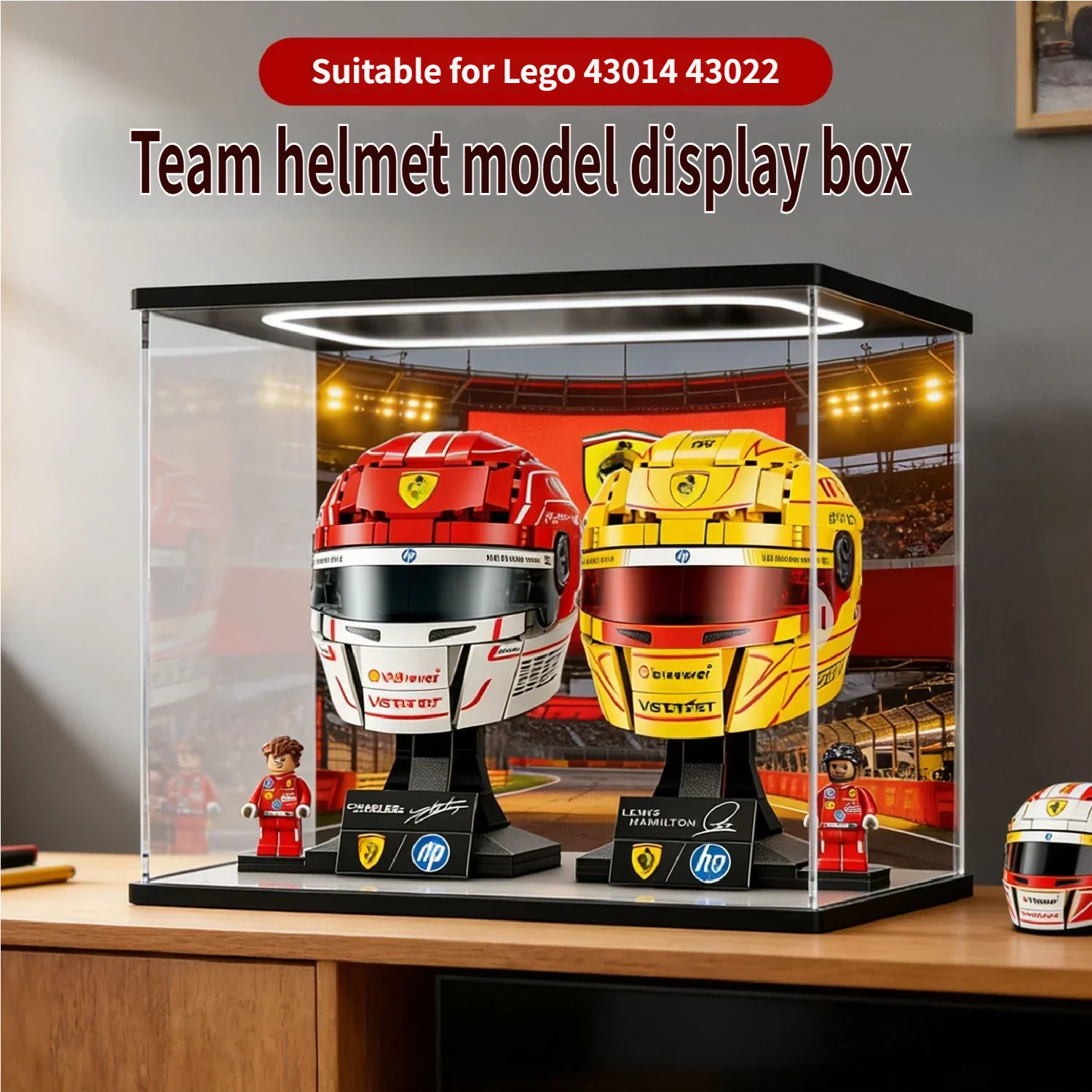 Acryl-Vitrine für Lego 43014+43022 Rennteam-Helm, Staubdichte Ausstellungsvitrine für Lego-Modelle (Modell Nicht Enthalten)