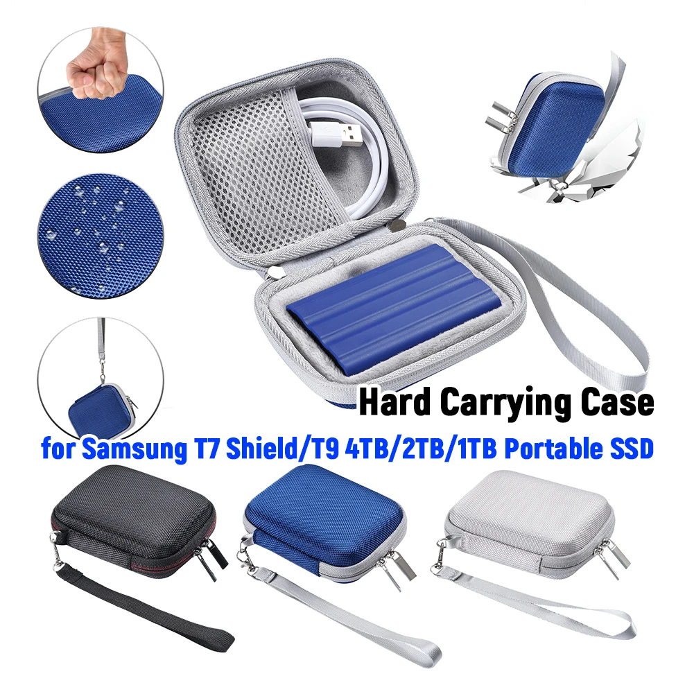 Für Samsung T7 Shield/T9 4 TB/2 TB/1 TB SSD-Festplattengehäuse mit Netztasche, Handschlaufe, Reise-Aufbewahrungstasche, externe Festplattentasche