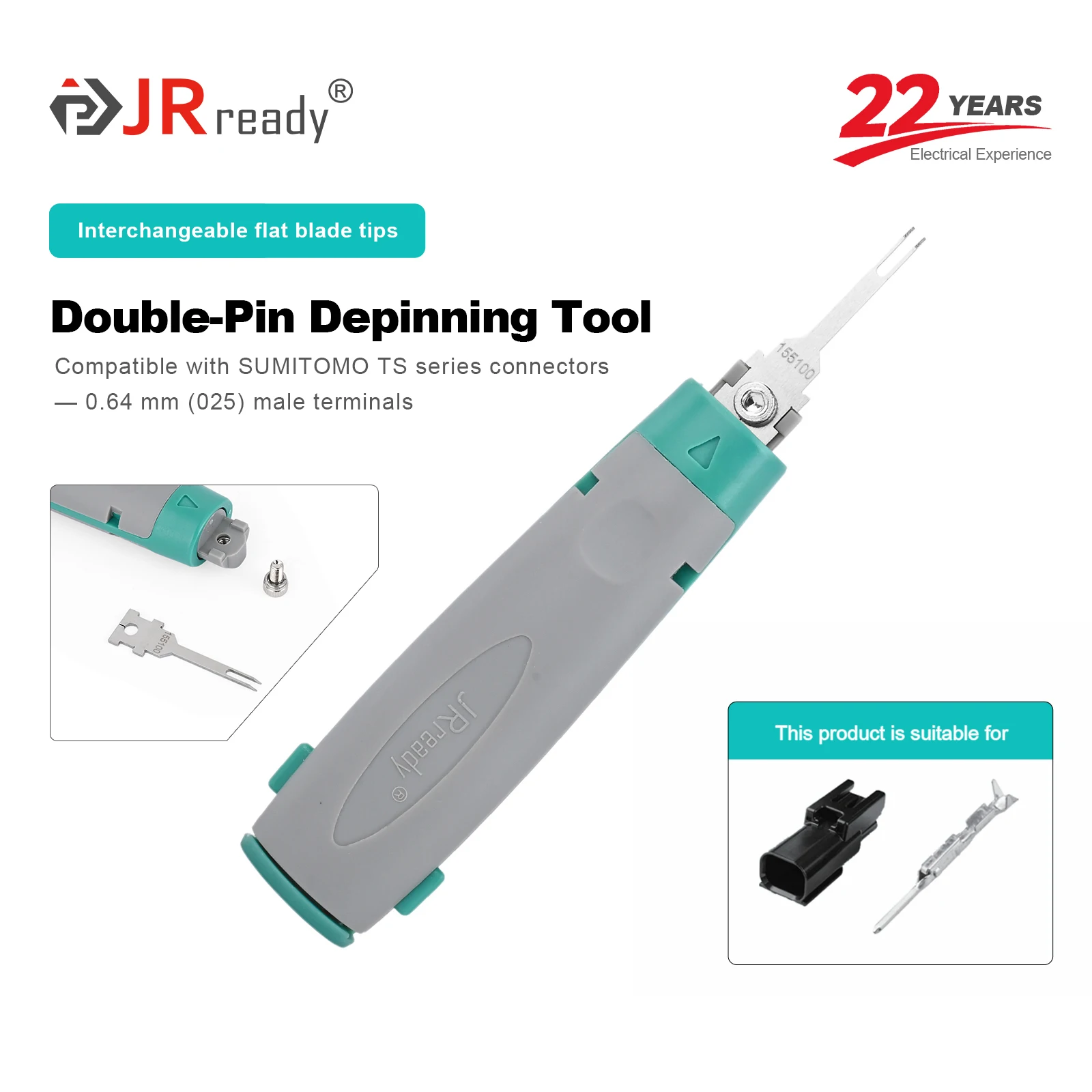 JRready JRconDRK-D155100 Dual-Pin-Extraktionswerkzeug für SUMITOMO TS-Steckverbinder der Serie 0,64 mm (025) männliche Anschlussklemme Image