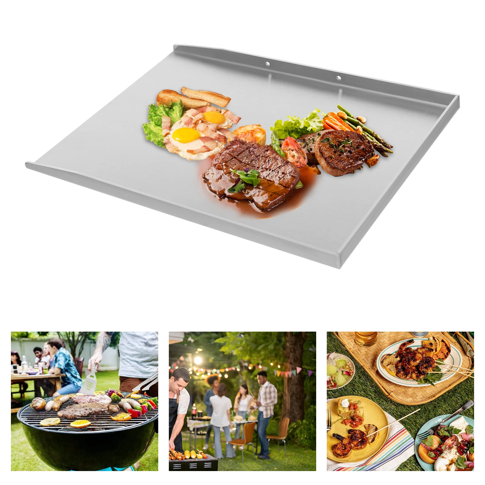 Edelstahl-Grillplatte 48x34cm Drahtziehoptik Silber Spülmaschinenfest für Küche Restaurant Hotel Image