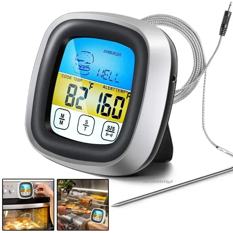 Digitales Küchenthermometer mit Sonde, Touchscreen, für Fleisch, Grill, Lebensmitteltemperaturmessung, Steak, BBQ, Timer, Kochutensilien, 1 Stück Image