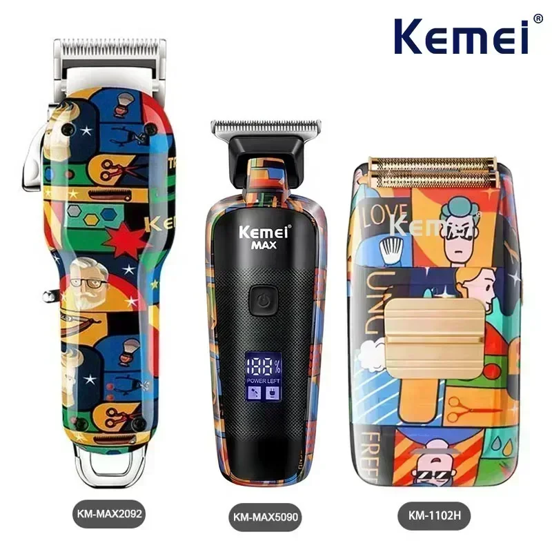 Kemei Haarschneidemaschine, wiederaufladbar, Graffiti-Muster, Bartschneider, Herrenrasierer KM-MAX2092 KM-MAX5090 KM-1102H Haarschneidemaschine für Männer Image
