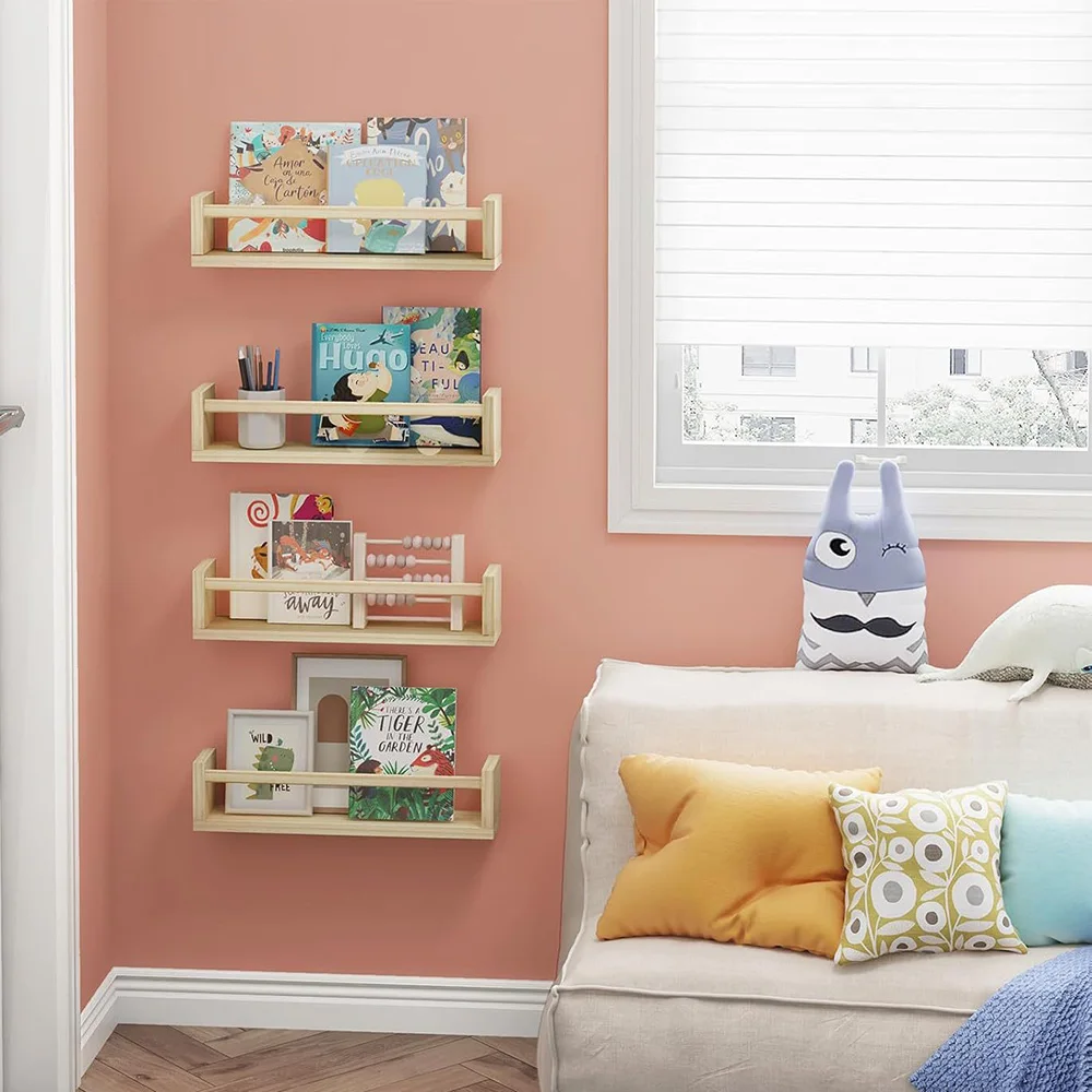 Holz-Wandregal 3-teilig Wohnzimmer-Dekoration Schwebendes Aufbewahrungsregal Studierzimmer Kleines Bücherregal Figuren-Präsentationsregal Image