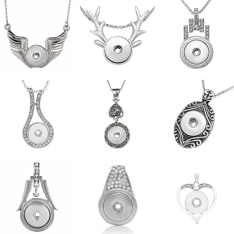 Flügel Hirschhorn Herzen Charm versilbert Kristall Snap Schlüsselanhänger passend für DIY 18MM Druckknöpfe Snap Anhänger Schmuck Image