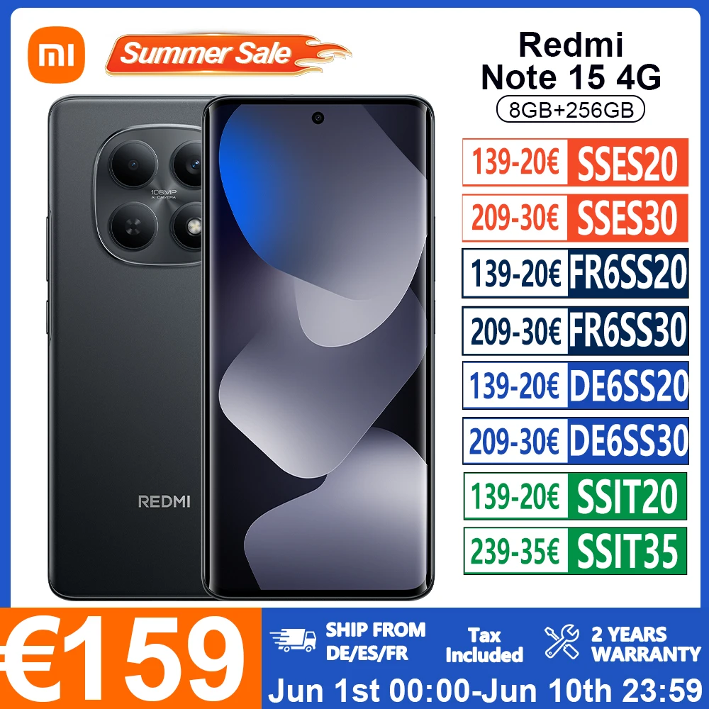Globale Version Xiaomi Redmi Note 15 4G Smartphone 6,77 Zoll FHD 6000 mAh Akku 33W 108MP Hauptkamera Bluetooth 5.3 IP64 NFC Image