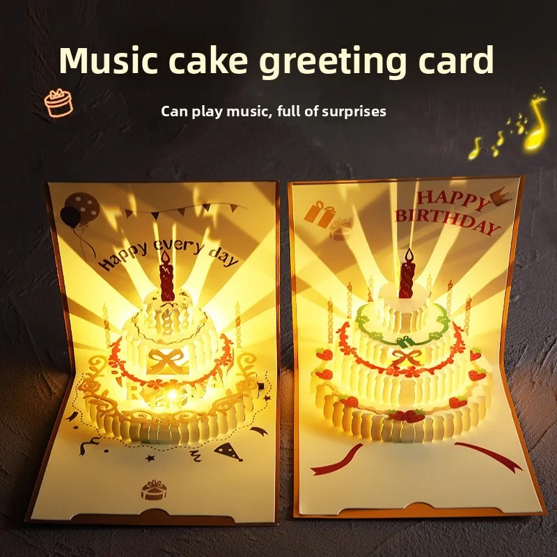 3D Pop-Up Geschenkkarte mit LED-Musik, Musikalische Geburtstagskarten mit Umschlag, Hochzeitsdekorationen für Tische Image