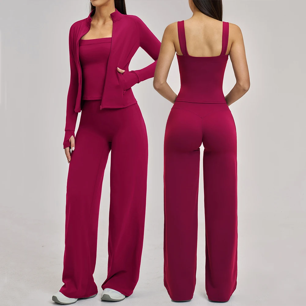 Ensemble de survêtement de yoga pour femmes 2/3 pièces, vêtements de sport à manches longues, tenue de gym, leggings taille haute, ensembles de fitness, tenues de sport