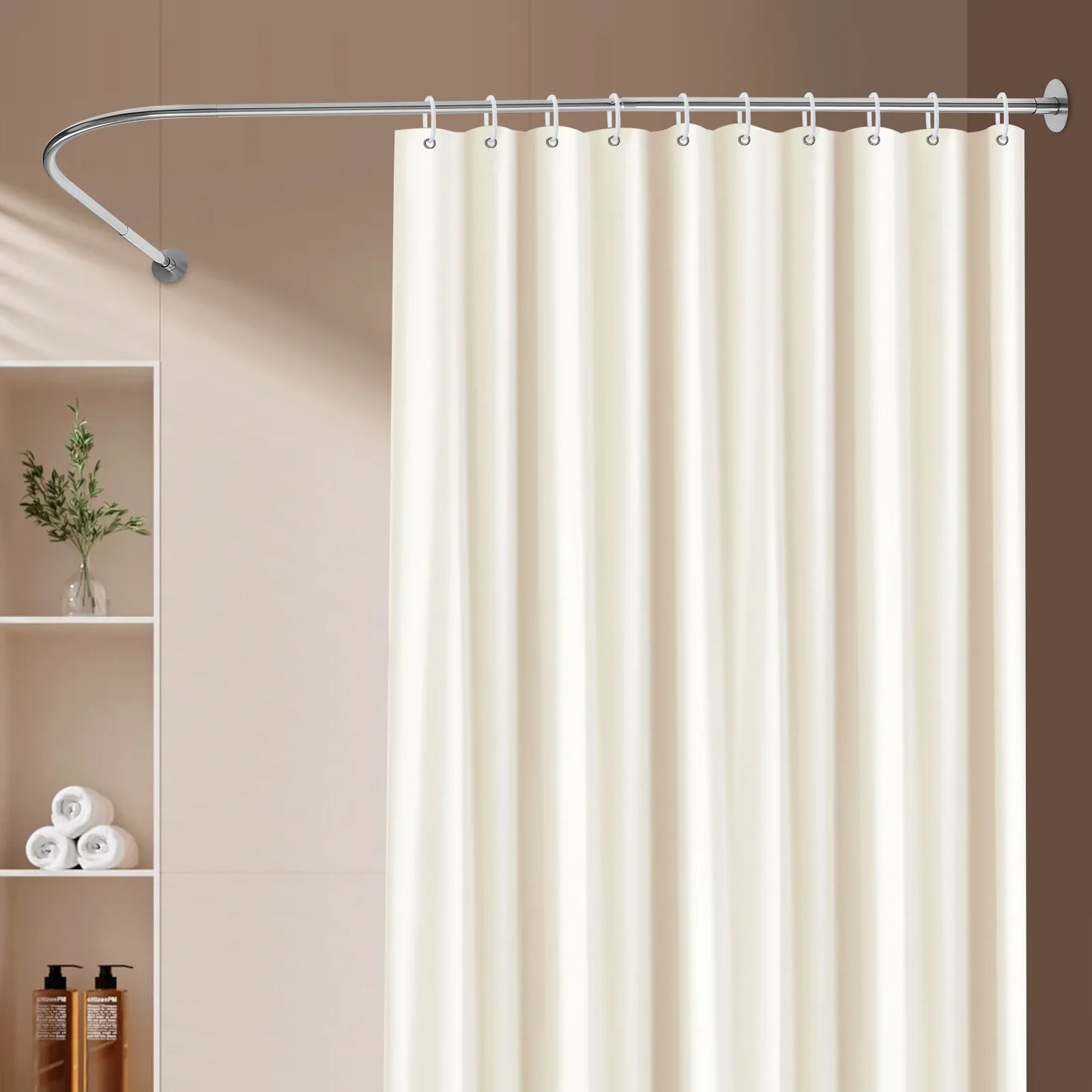 L-förmiges Duschvorhangstangen-Set, verstellbar 27,5-65 Zoll, Edelstahl-Spann-Eckduschstange, ohne Bohren, hält 8 kg