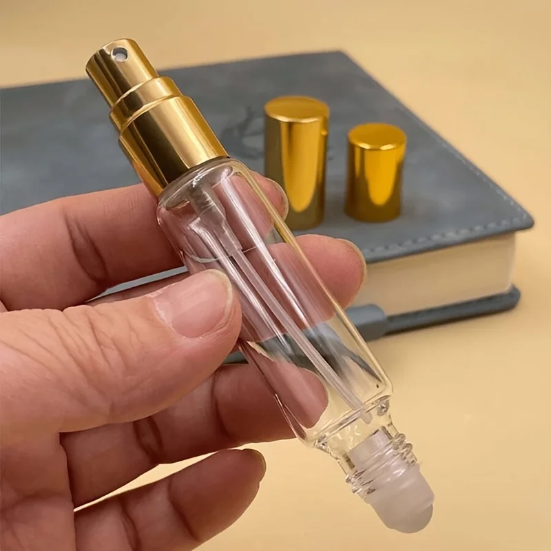 2 Stück 0,34 oz Parfüm-Sprühflaschen mit Rollen – transparentes Glas | Tragbarer Duftspender | Nachfüllbare Sprühflasche Image