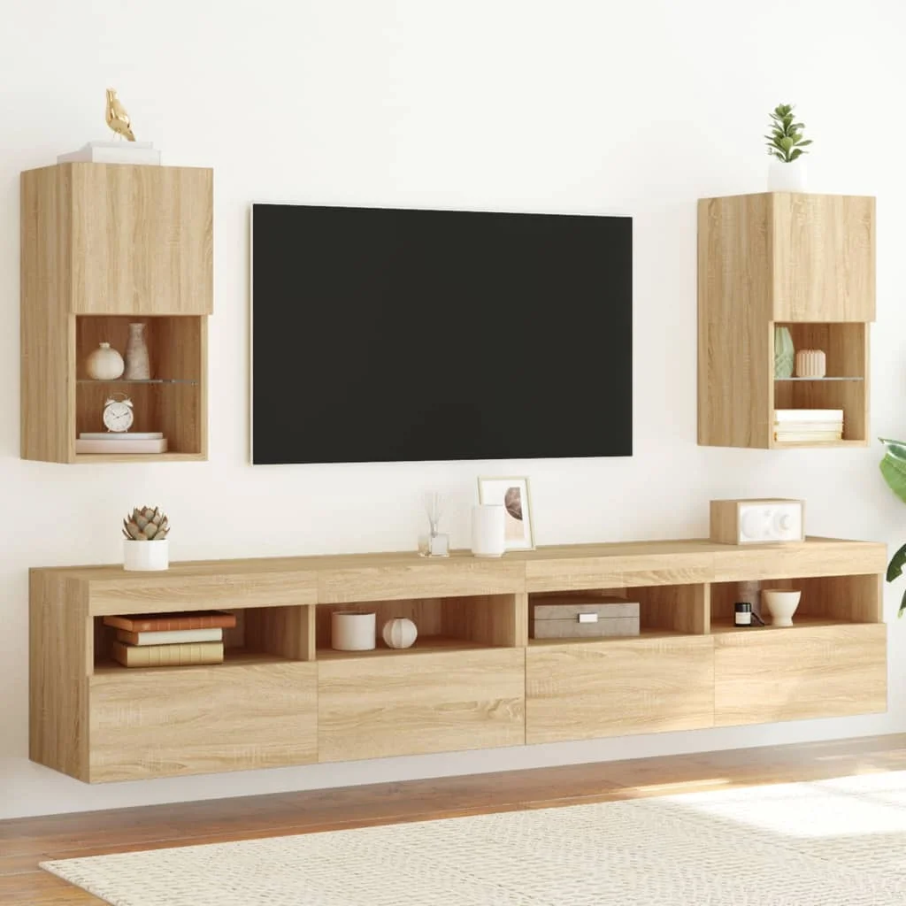 TV-Einheit mit LED-Leuchten, 2-teilig, Sonoma-Eiche, 30,5 x 30 x 60 cm. Innendekoration, Wohnzimmer, Heimdekoration, Monitorständer Image