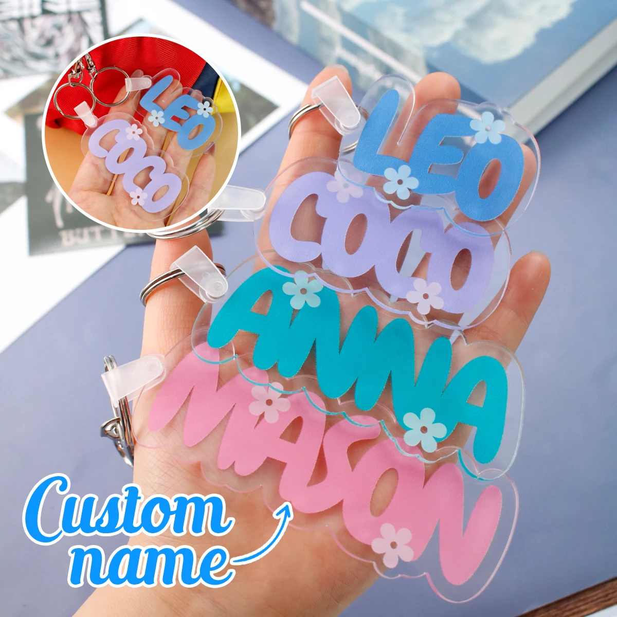 Personalisierter Schlüsselanhänger, Individueller Schlüsselanhänger, Maßgefertigter Acryl-Namensschlüsselanhänger, Niedlicher Namensschild-Schlüsselanhänger, Anpassbarer Süßer Schlüsselanhänger Image