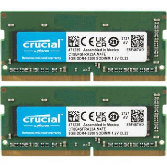 Crucial Used 16GB Laptop DDR4 3200 MHz SODIMM Memory Kit (2 x 8GB) CT2K8G4SFRA32A