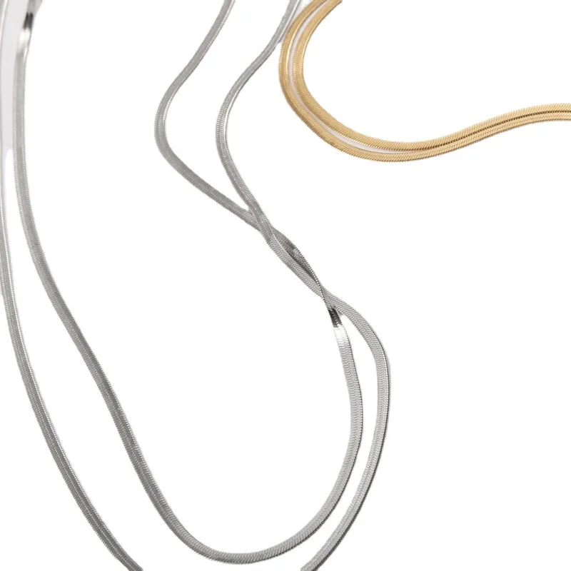 Fenny 18K placcato oro all'ingrosso impermeabile e senza dissolvenza semplice classico doppio strato stretto catena a spina di pesce collana in acciaio inox