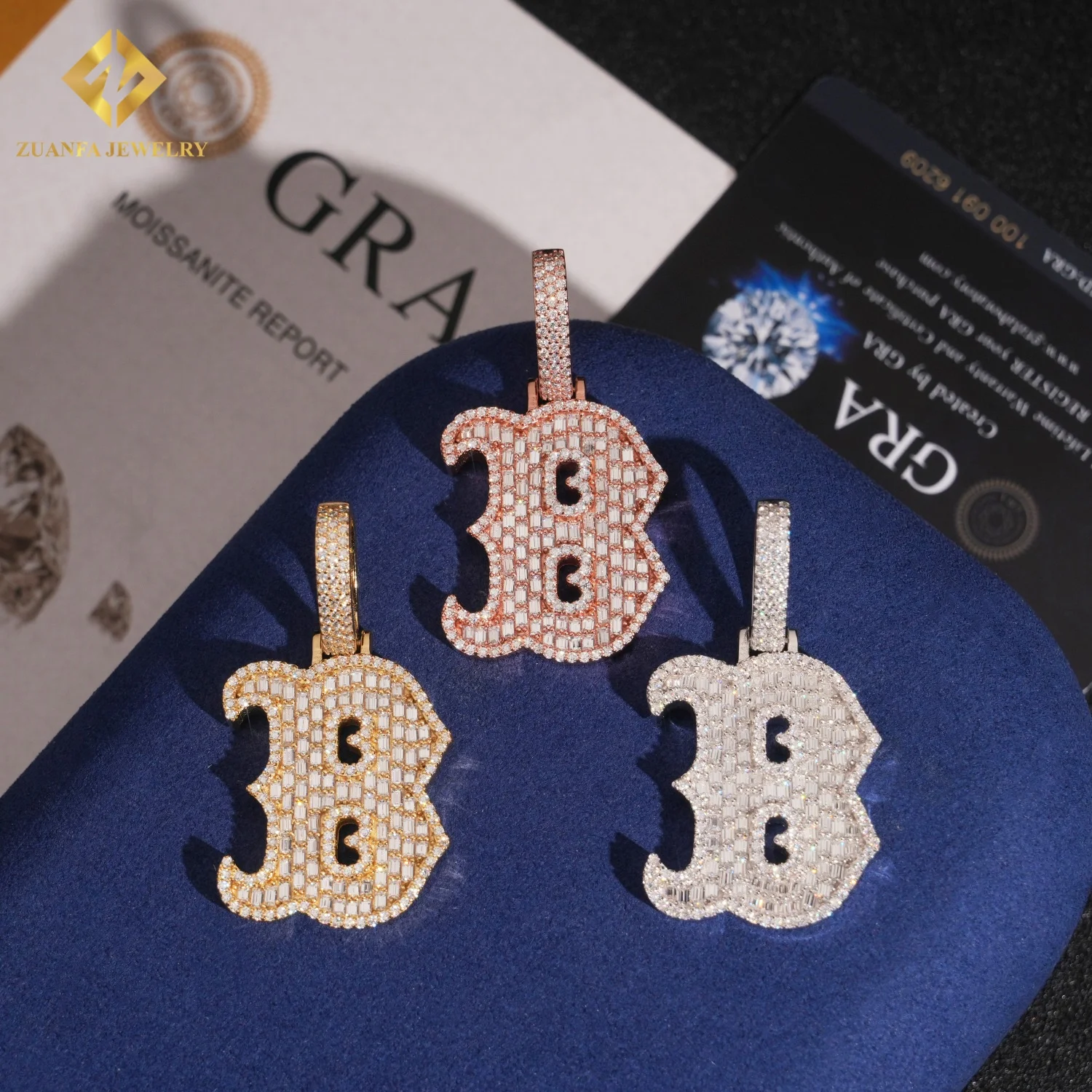 Nuovi prodotti di ghiaccio fuori taglio Baguette Moissanite VVS lettera B ciondolo 925 argento Sterling ciondolo Pass diamante Tester stile Hip Hop