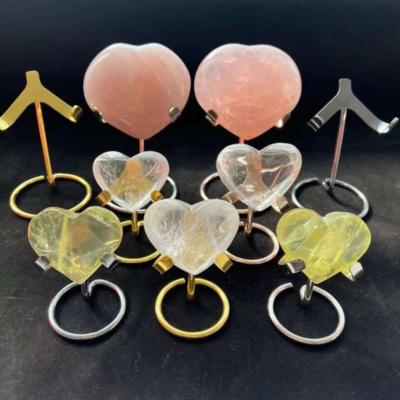 Espositore Metallico a Forma di Cuore in Oro in 3 Misure | Base Decorativa in Cristallo Supporto per Cristalli all'Ingrosso per Gioielli e Artigianato