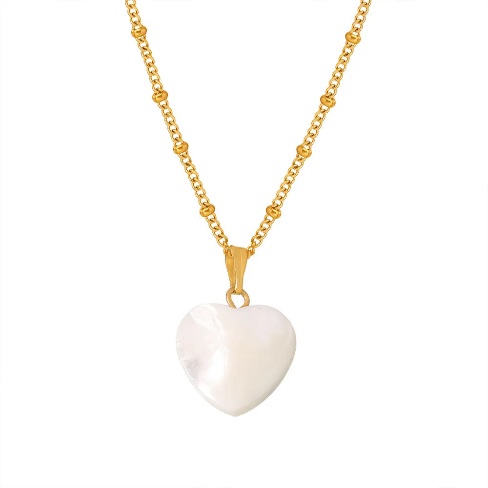 Gioielli di san valentino collana pendente in oro placcato 18K con conchiglia in pietra naturale gioielli da donna con cuore di giada collana in acciaio inossidabile