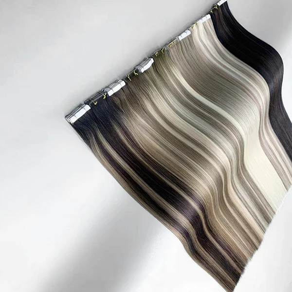 Ouxun Extensioni per capelli russi Remy cinesi con nastro adesivo sbiancato naturali vergini a doppia trama invisibili tinte senza perdita di capelli